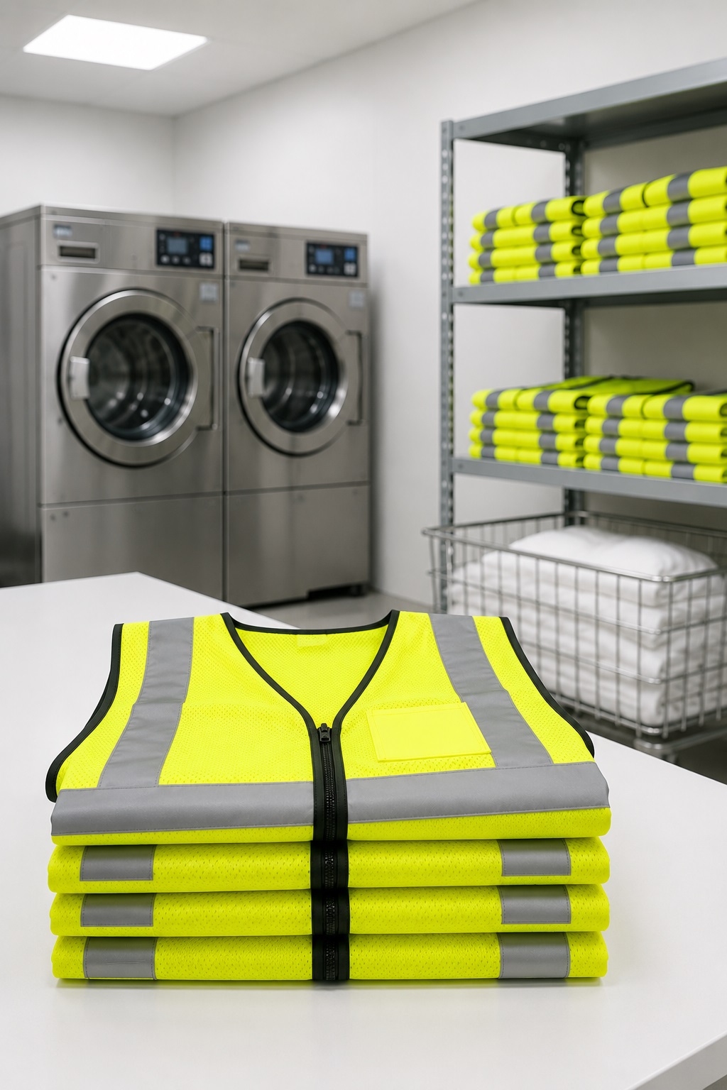 Commercial safety vest cleaning service for Seattle business workwear programs